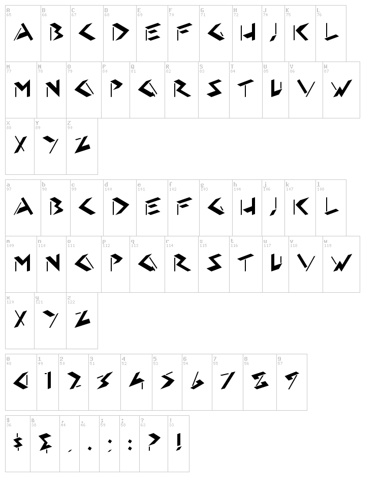 HFF Eye Sore font map